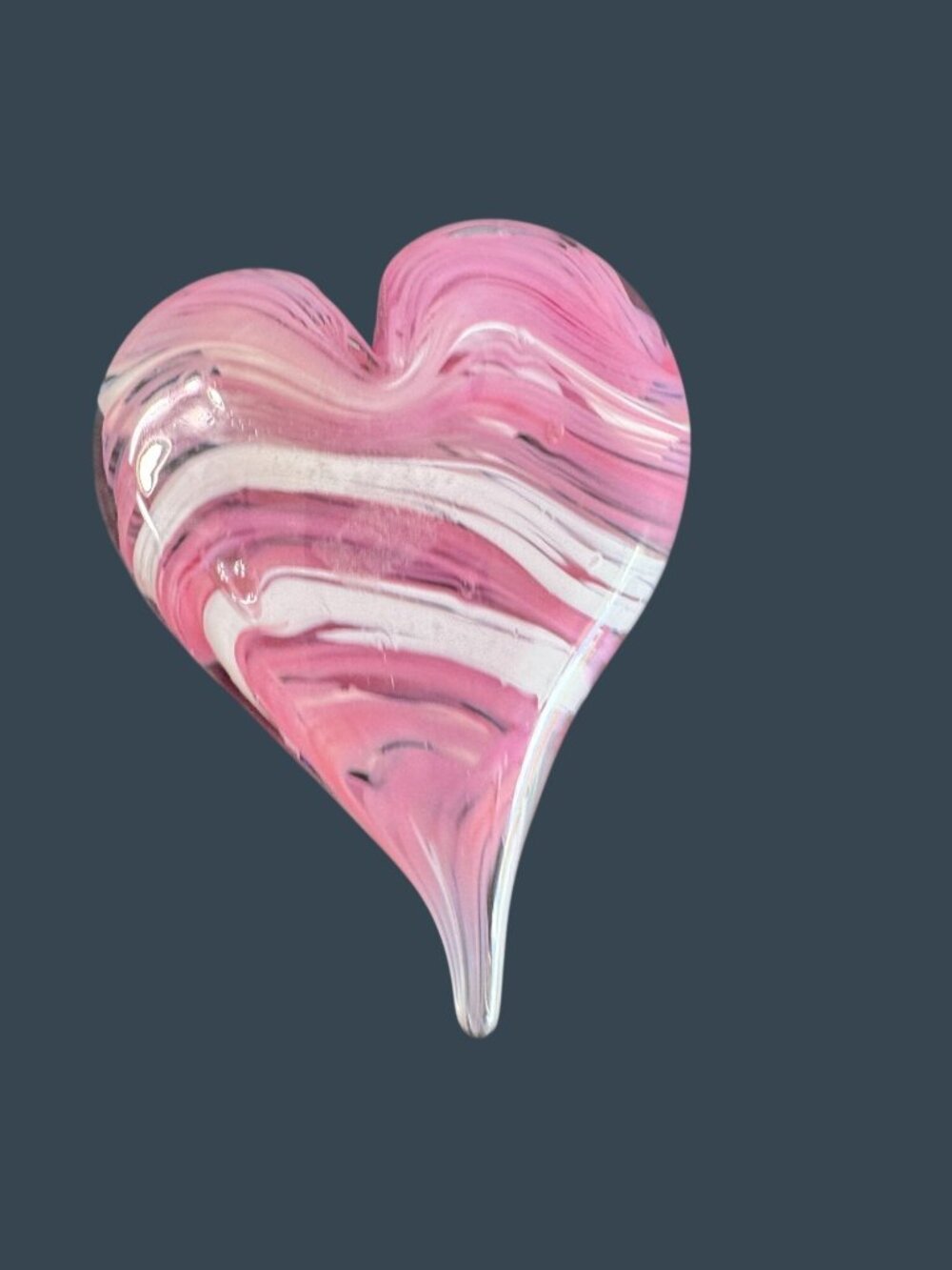 Pink White Swirl Art Glass Heart Paperweight Murano Style Valentine Decor - Picture 4 of 7